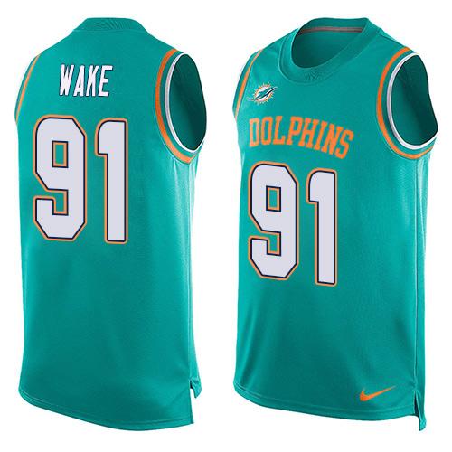Nike Dolphins #91 Cameron Wake Aqua Green Team Color Men's Stitched NFL Limited Tank Top Jersey